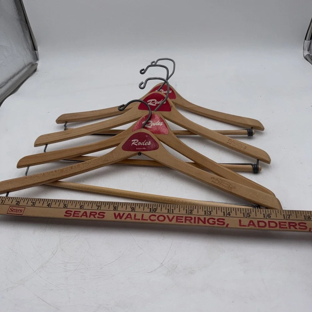 Lot 4 Wooden Suit Hangers & Pants Vintage Natural 1950-60s Wood Louisville Rodes